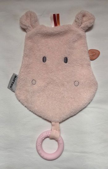 Doudou plat Hippopotame rose - Anneau de dentition- Nattou