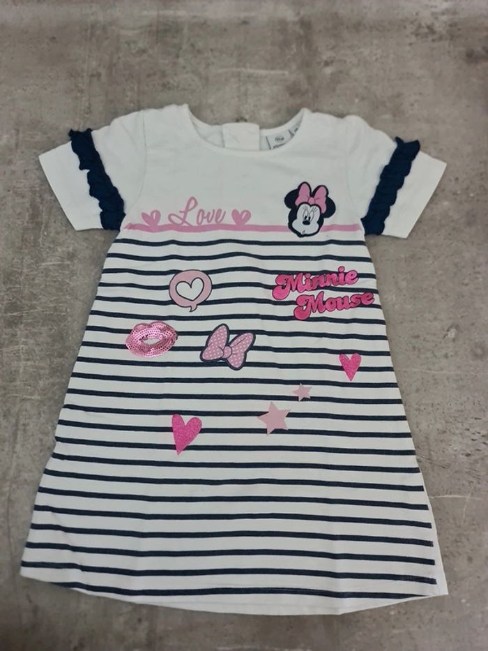 Robe blanche et bleue minnie fermeture zip dos manches courtes