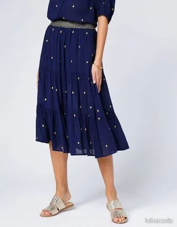 Jupe courte volantée imprimé doré, crépon - taille 46/48 - Blancheporte