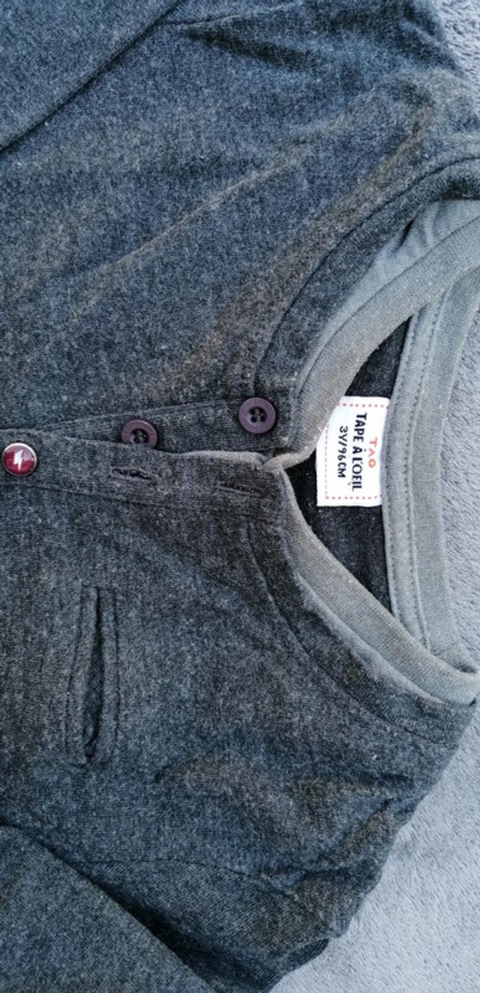 T-shirt Ml Tape à l'œil avec boutonnière- gris anthracite taille 3 ans - photo numéro 2