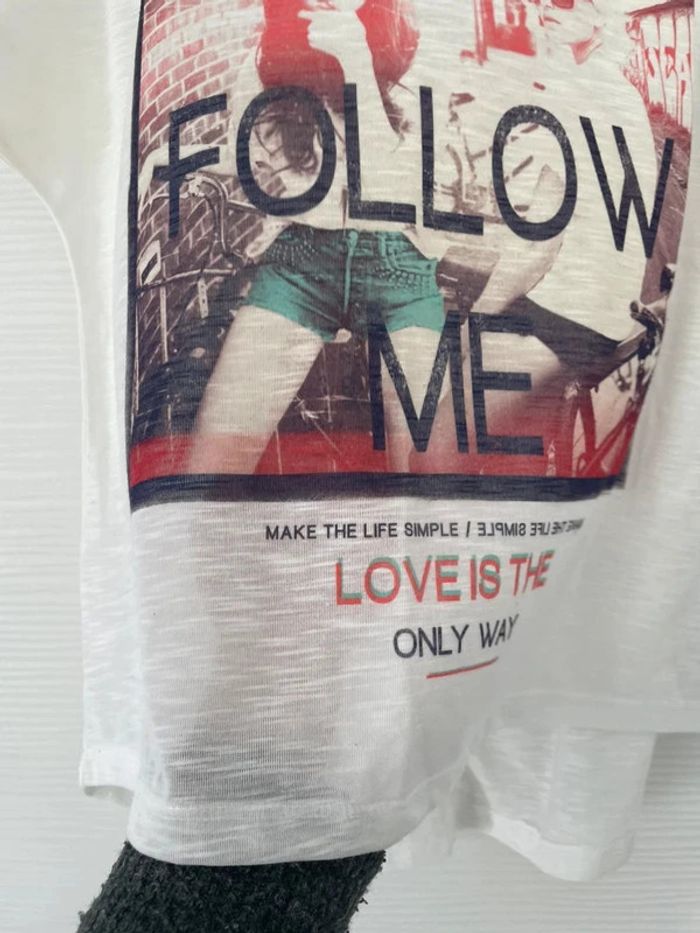 Haut t-shirt blanc et coloré à motifs manches courtes col rond transparent - photo numéro 3
