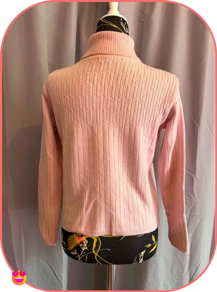 Pull Col Roulé Rose Poudré FéLINO - Maille Côtelée et Tressée - Taille S/M - photo numéro 3