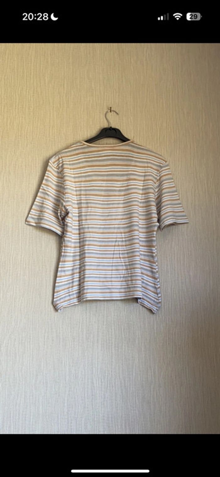 T-shirt rayé bleu marron et blanc taille 3 - photo numéro 2