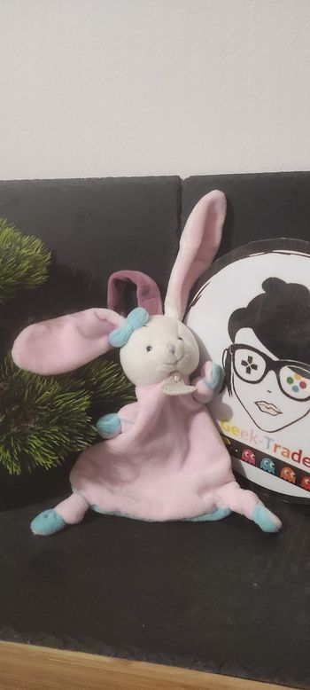 Doudou Lapin Attache Tétine Rose Bleu Berry baby nat bn0240 murebleu rose blanc