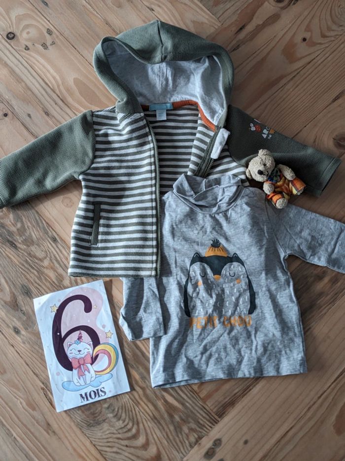 Lot veste + tee-shirt manches longues bébé 6mois