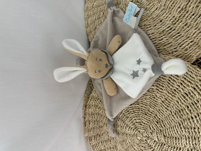 doudou plat lapin blanc marron beige étoiles Perlim BABYNAT - photo numéro 2