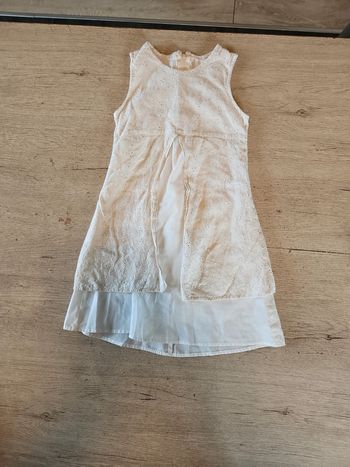 Robe courte classique sans manche,7 beige avec broderie et doublure, 8 ans, nickel