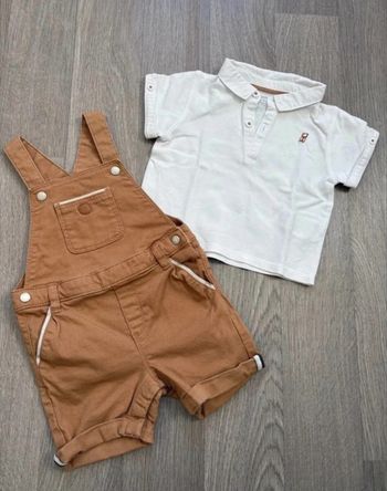Joli ensemble Salopette camel + polo blanc 6 mois Obaibi