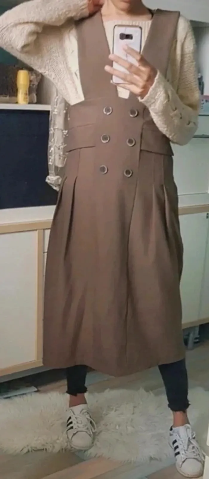 💼Magnifique robe vintage à bretelles mi-longue marron boutons taille M - photo numéro 10