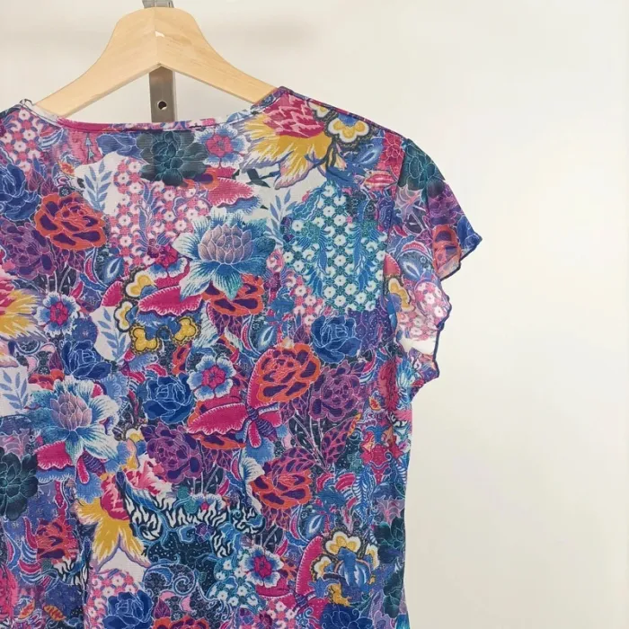 Blouse fluide fleurie multicolore rose bleue transparence légère taille 42/44 été A509 - photo numéro 7