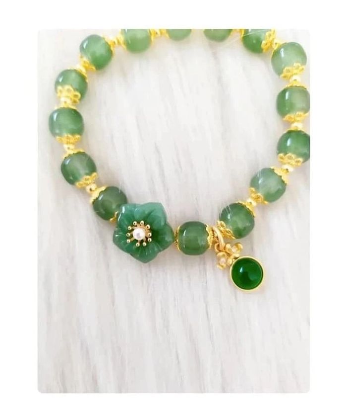 Bracelet en perles de verre façon jade style vintage - photo numéro 3