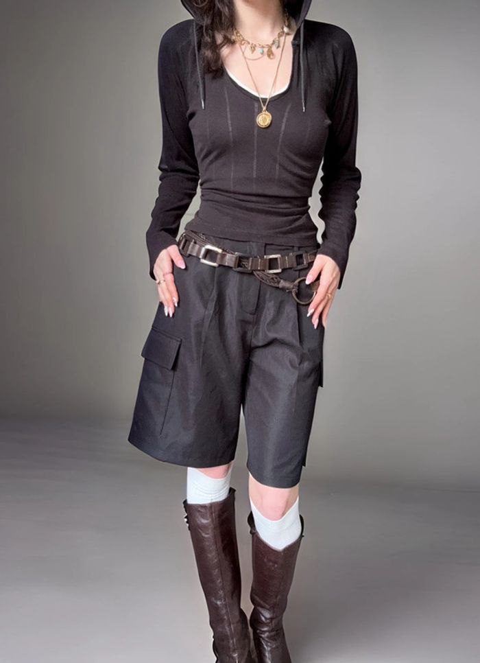 Petit top t shirt manches longues capuche puma marron très foncé vintage