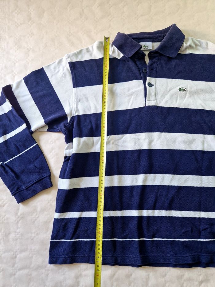 Polo manches longues  , homme , Lacoste , Devanlay  , vintage , a rayures  , rugby style  , bleu , blanc  , taille  XL - photo numéro 3