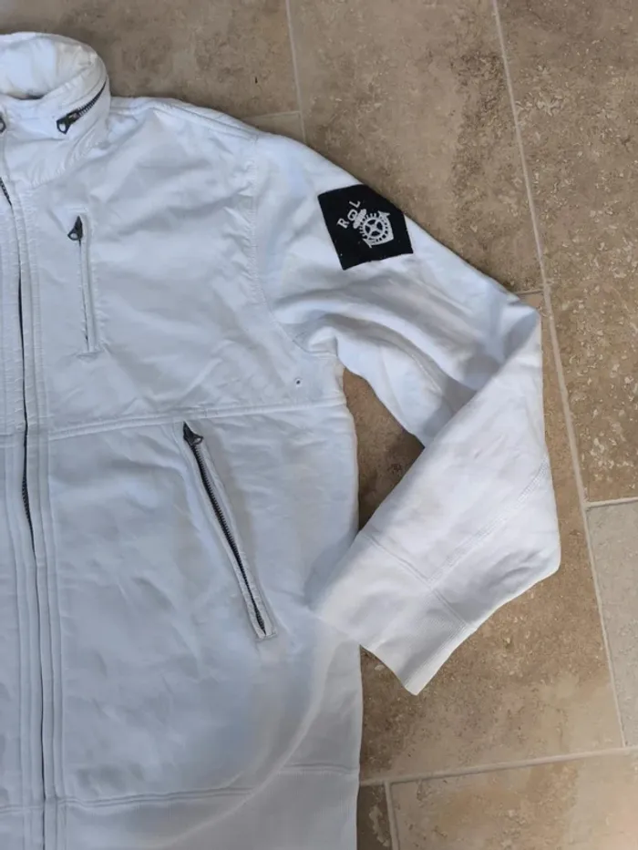 Veste/Jacket zippé bi matière Ralph Lauren L homme blanche excellent état - photo numéro 3
