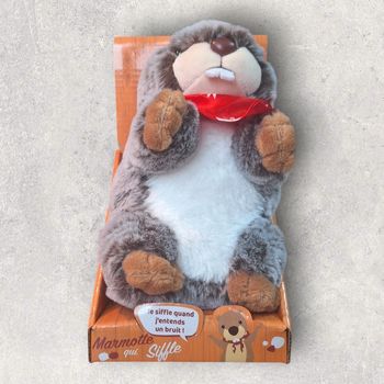 Peluche Marmotte qui siffle avec bandana rouge – peluche interactive 18 cm
