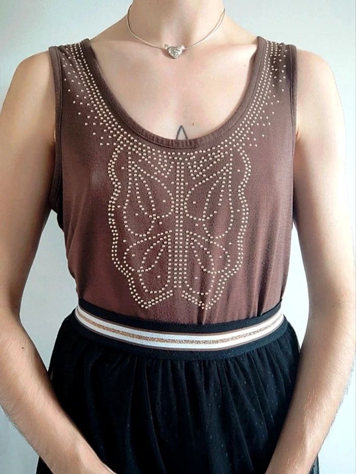 Débardeur marron clous doré papillon y2k / La Redoute Création - 40/L à 44/XXL