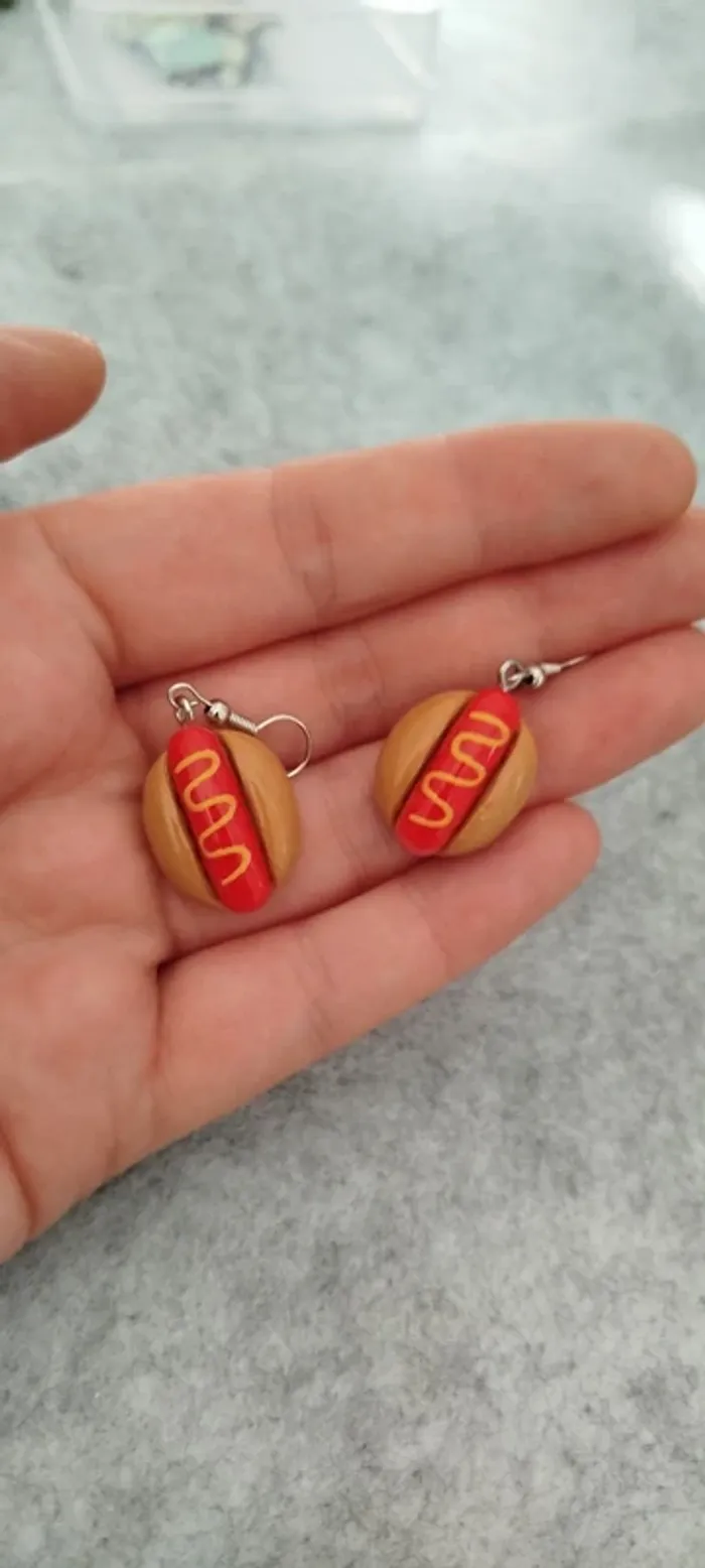 🍄 Boucles d’oreilles ▪ hot-dog fantaisie - photo numéro 2