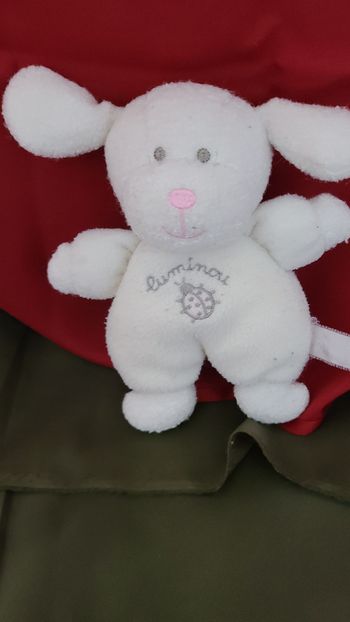 Doudou hochet grelot Chien Lapin Luminou blanc Jemini 16 cm coccinelle grise