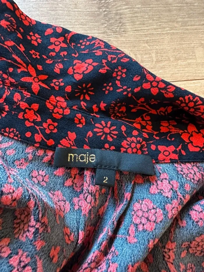 Chemisier Maje noir et rouge taille 38 motifs fleurs - photo numéro 5