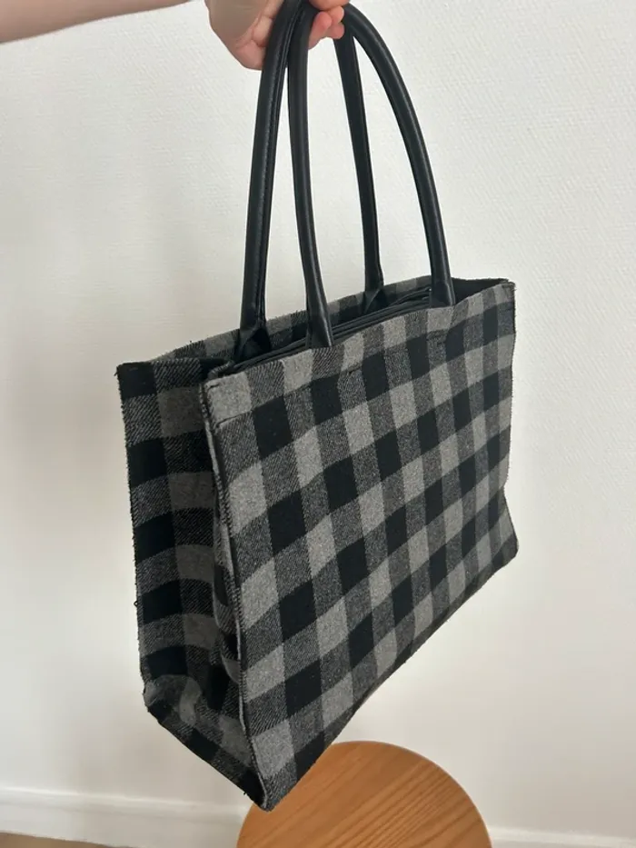 Sac cabas noir et gris style vintage - photo numéro 6