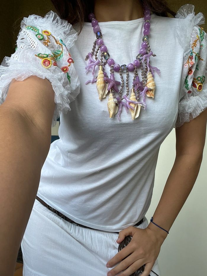 Collier verre bohème champêtre hippie coquillage Ibiza Summer handmade - photo numéro 2