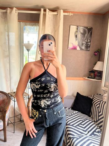 Top bandeau kimono chinois y2k asiatique asymétrique soie vintage