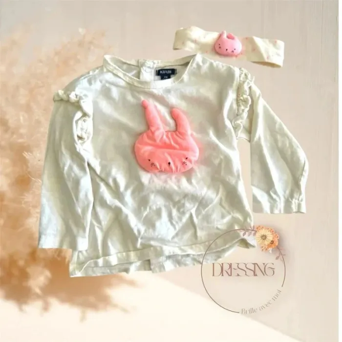 T-shirt manche longue + bandeau 12 mois