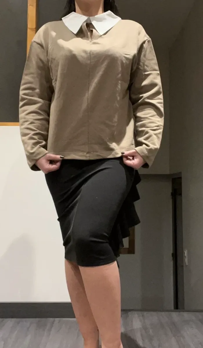 Pull kaki col blanc zara - photo numéro 2