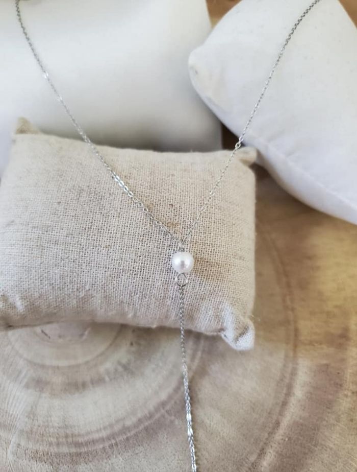 Collier cérémonie mariage long acier nacre argent - photo numéro 3