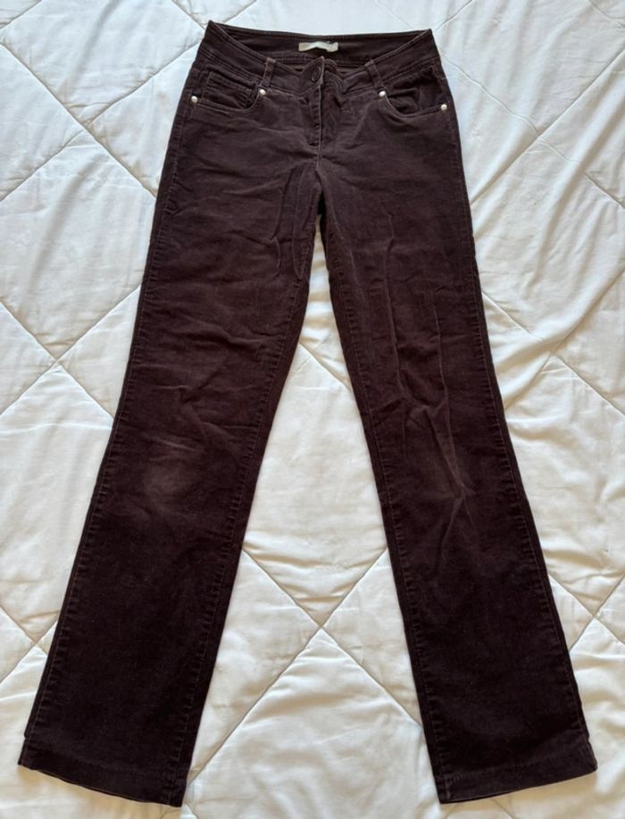 Pantalon 3 suisses velours côtelé marron mi taille haute straight droit y2k 00s taille M/38 - photo numéro 3