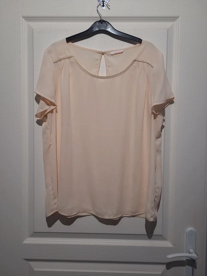 Blouse beige rosé Camaieu avec liseret doré