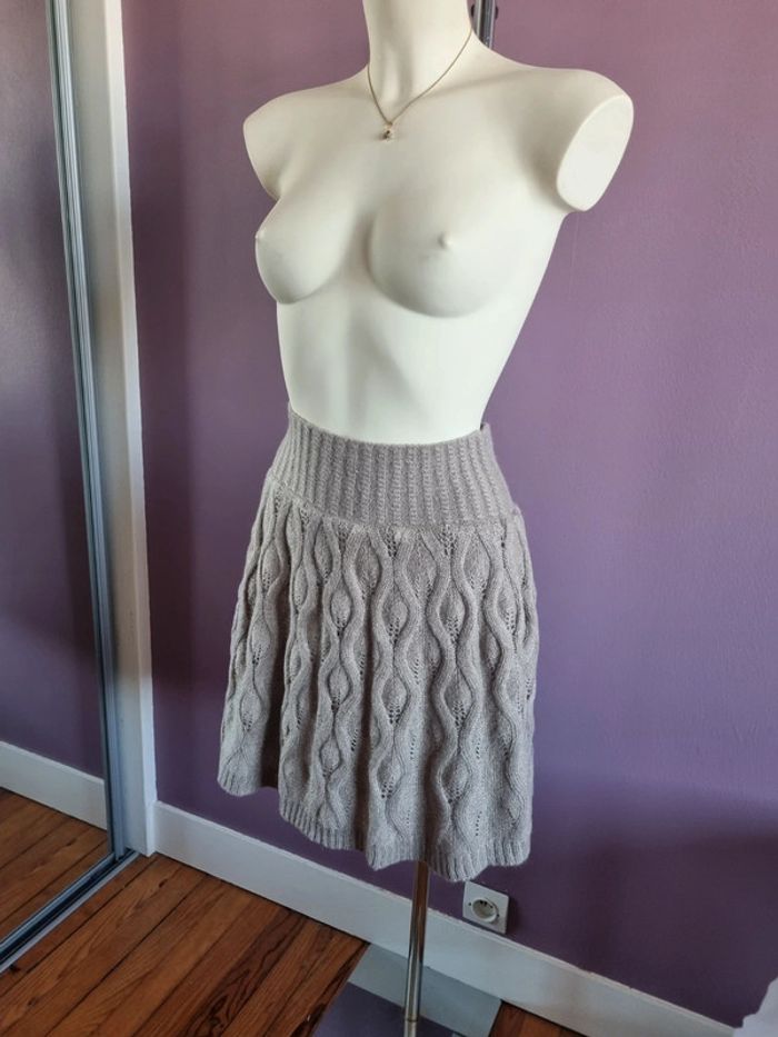 Jupe trapèze mohair en maille beige - photo numéro 4