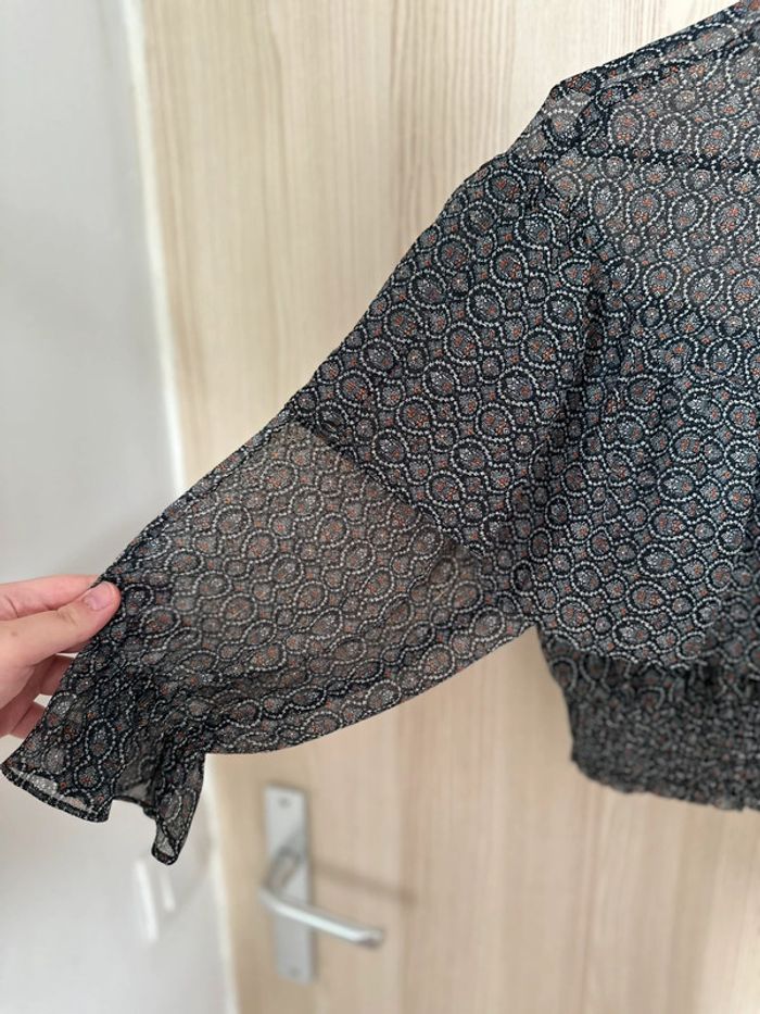 Blouse courte transparente volantée noir blanc taille M ZARA - photo numéro 3