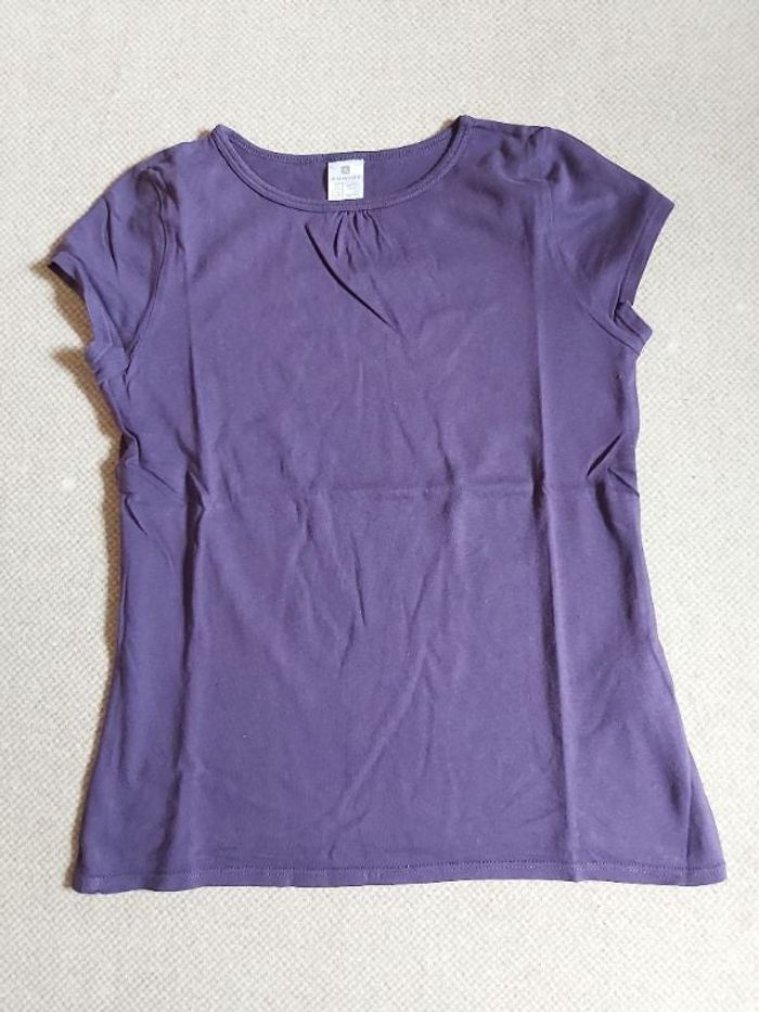 Tee-shirt manches courtes uni violet, coton bio 12 ans - Domyos