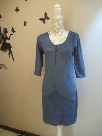 Robe suedine bleue showgirls - Made in France