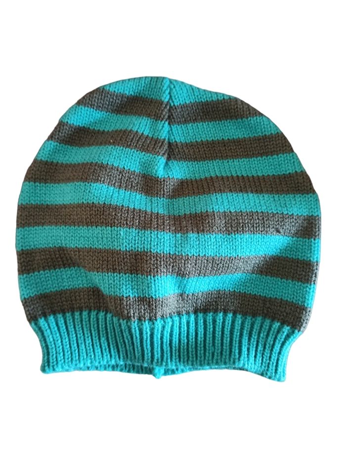 Bonnet rayé turquoise et gris
