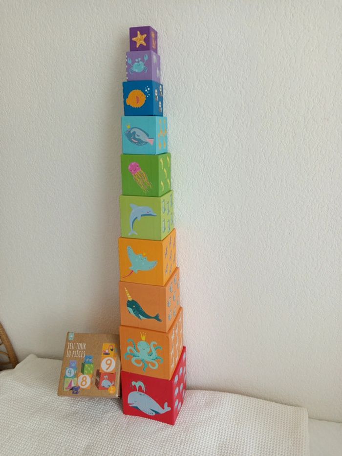 Jeu tour cubes empilables 10 pièces