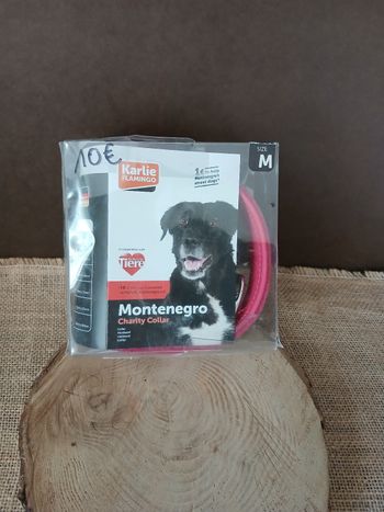 Collier chien taille M cuir rose et feutre brodé coeur