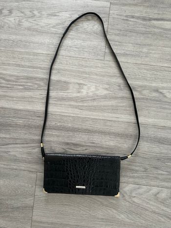 Pochette en cuir de vachette embossée noire Vintage