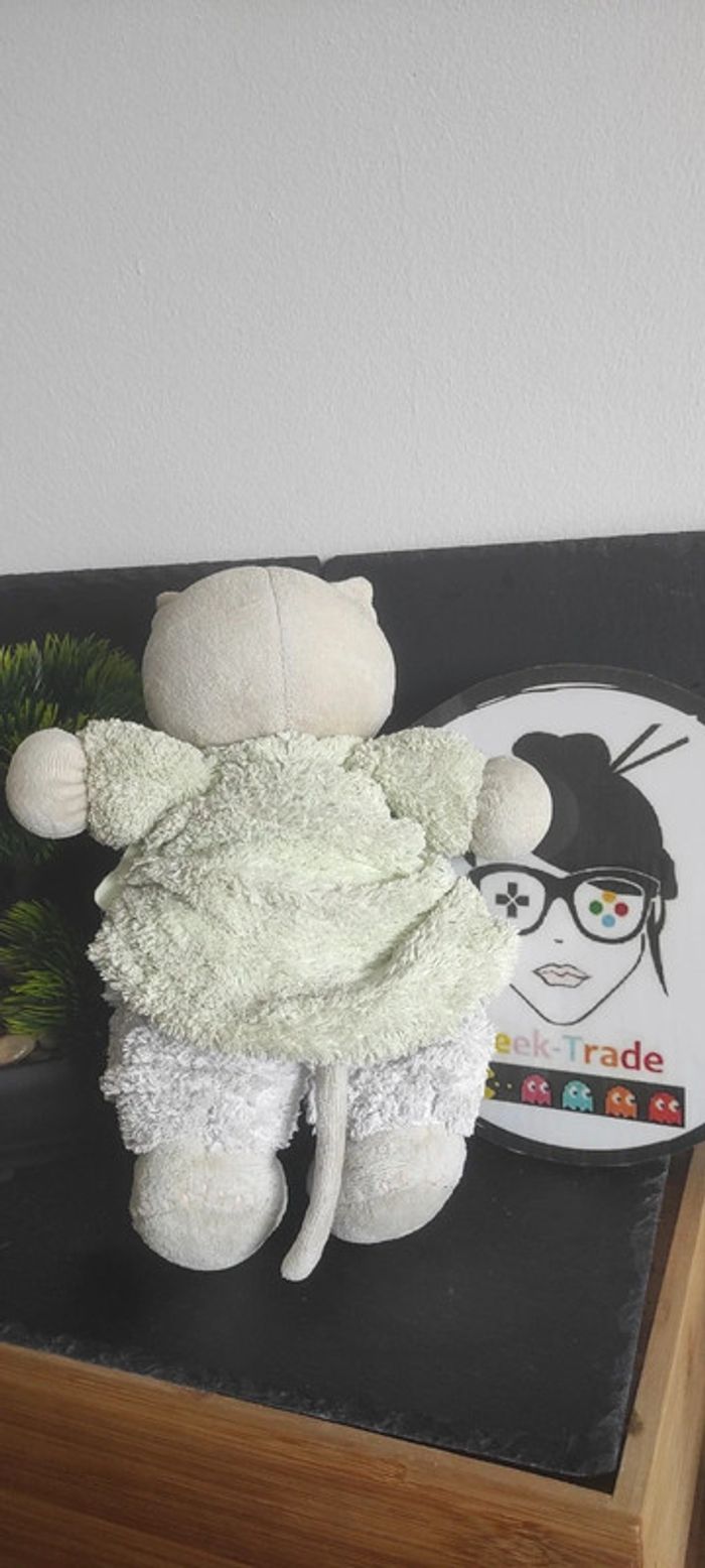 Doudou chat plume beige vert blanc peluche ancien vintage kaloo Gris Écru Plush - photo numéro 2