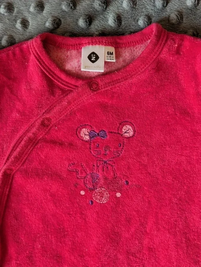 Pyjama velours Zeeman 6 mois – Fuchsia souris & laine - photo numéro 2