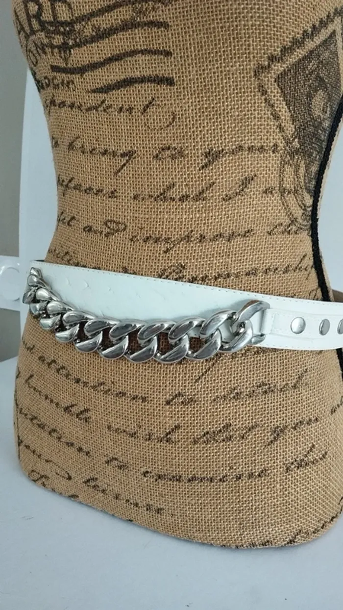 Ceinture blanche pression chaine argentée 90 cm - photo numéro 4