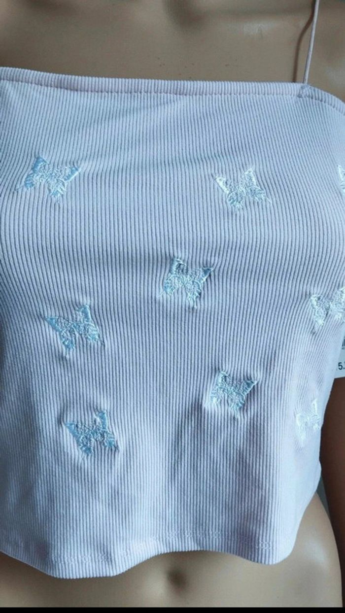 Débardeur top rose clair avec papillons blanc taille l femme - photo numéro 6