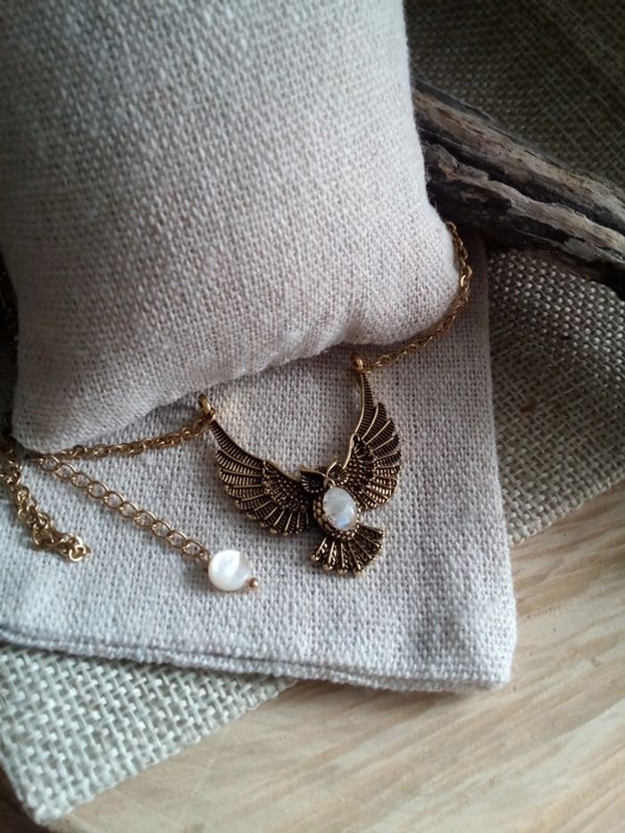 Collier pendentif hibou avec pierre de lune - photo numéro 2
