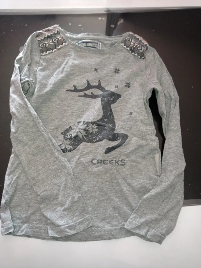 T-shirt manche longue gris avec motif
