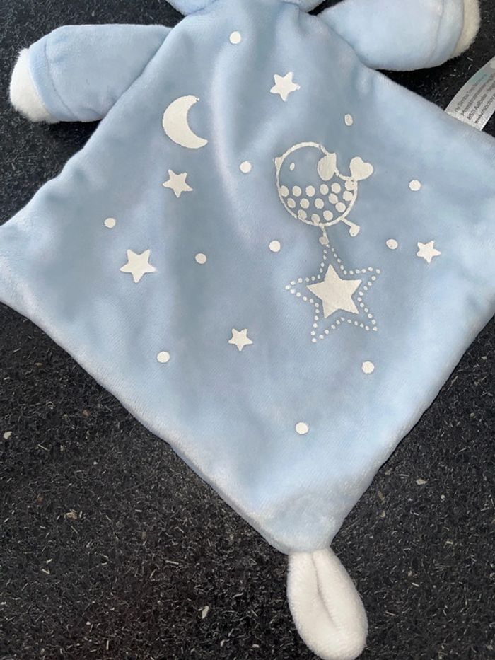 Doudou ours lapin blanc bleu peluche étoiles lune phosphorescent - photo numéro 3