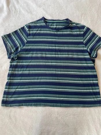 Haut t-shirt à manches courtes bleu blanc vert à rayures 5XL