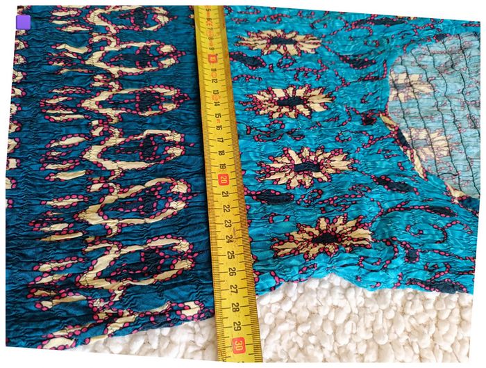 Rare vintage Haut smocké imprimé bleu et rose – Rayon festival motif old school piece unique - photo numéro 8