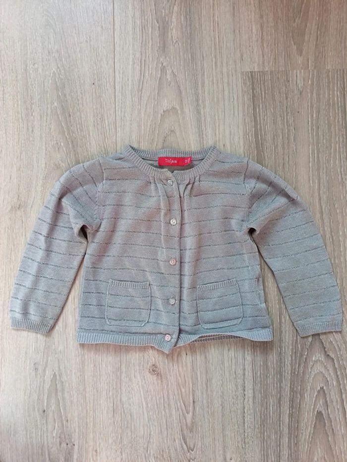 Gilet gris argenté Tissaia fille 12 mois