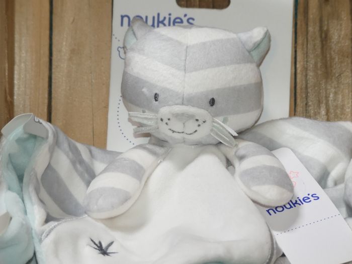 Doudou plat chat/tigre blanc gris bleu Anna Milo Noukie's 🐅Neuf